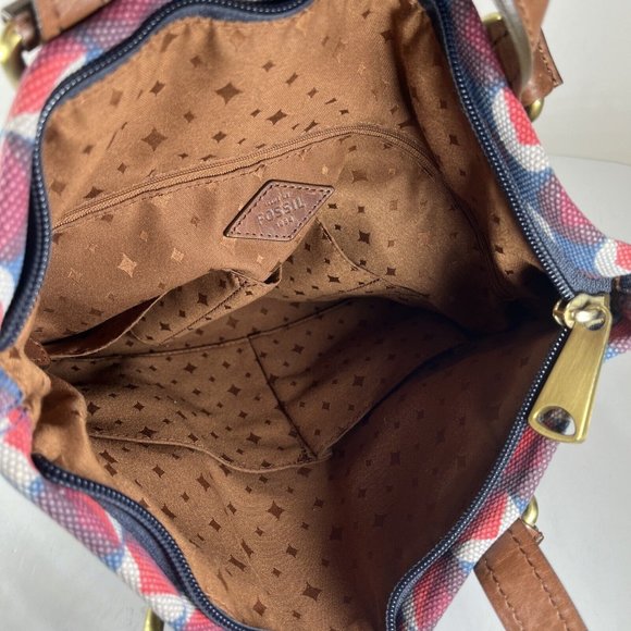 Fossil Explorer Geometric Fabric with Leather Trim Crossbody Shoulder Bag - Picture 5 of 12